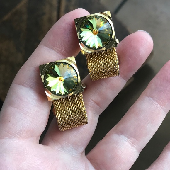 Mens Gold GQ Cufflinks 1960s RARE Austrian Crystal - Picture 3 of 7